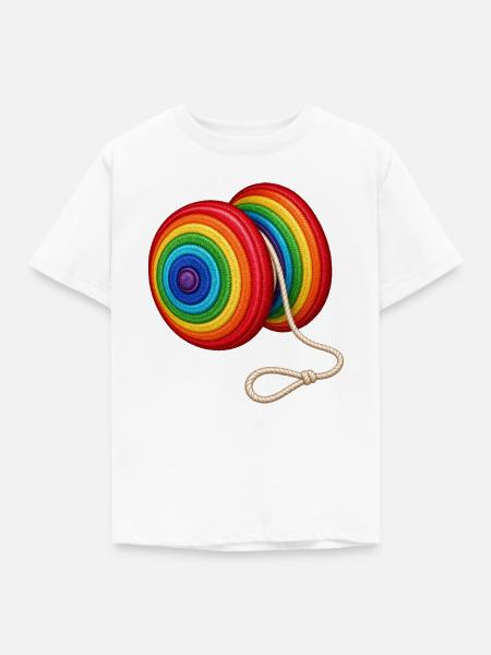 Buntes Jo-Jo – Stickmotiv Optik - Kinder T-Shirt - Weiß