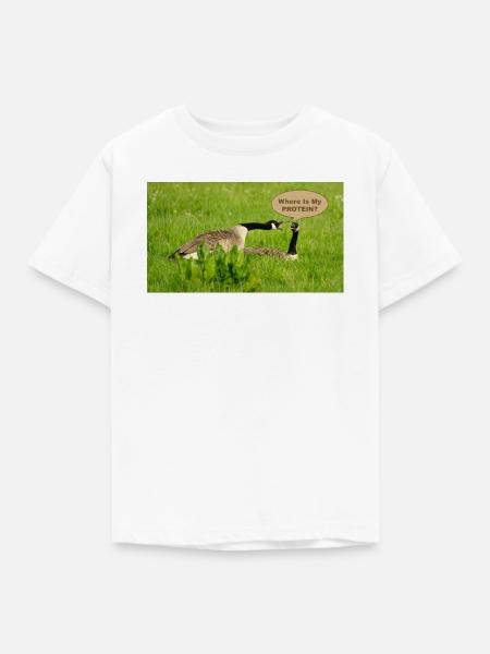 Gans - Wo ist mein Protein - Kinder T-Shirt - Weiß