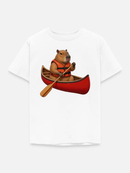 Capybara beim Kanufahren - Kinder T-Shirt - Weiß
