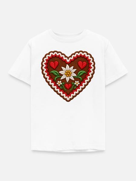 Lebkuchenherz mit Edelweiß - Kinder T-Shirt - Weiß