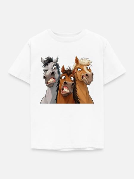 Drei Cartoon-Streichpferde - Kinder T-Shirt - Weiß