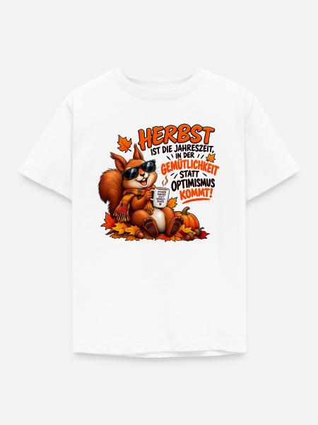 Herbstkuschel mit Kaffee-Eichhörnchen - Kinder T-Shirt - Weiß