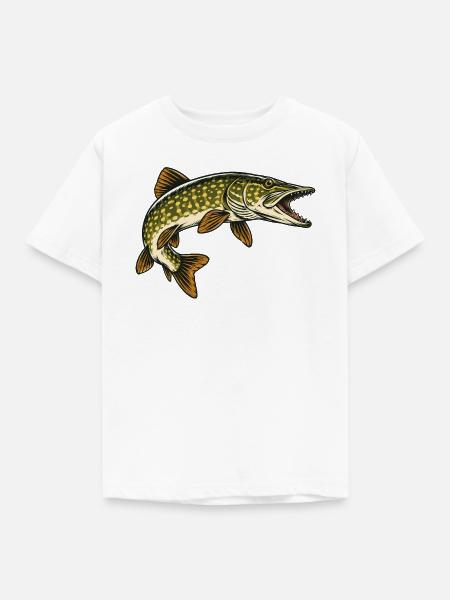 Hecht Raubfisch Angeln - Kinder T-Shirt - Weiß