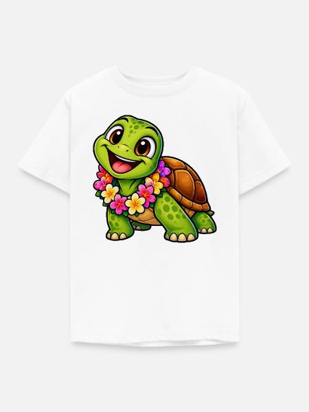 Fröhliche Schildkröte mit Hibiskus - Kinder T-Shirt - Weiß