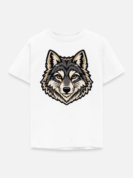 Wolfskopf im Patch-Look  - Kinder T-Shirt - Weiß
