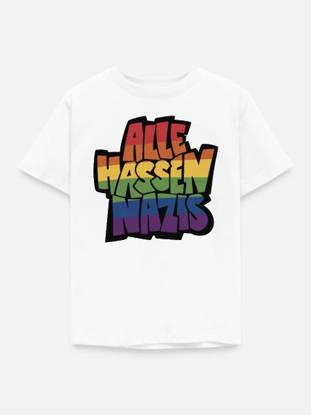 Alle_hassen_Nazis_Regenbogen_mit_schwarz - Kinder T-Shirt - Weiß