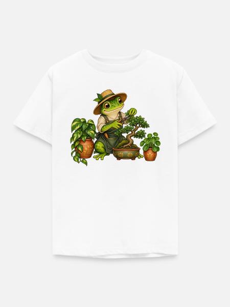 Frosch beim Bonsaischnitt - Kinder T-Shirt - Weiß