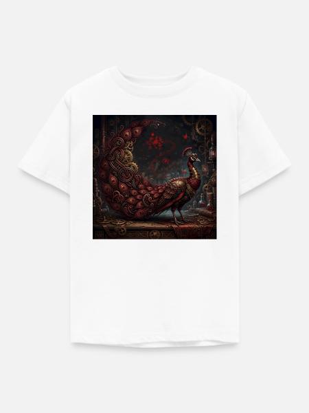 Crimson Steampunk Pfau - Kinder T-Shirt - Weiß