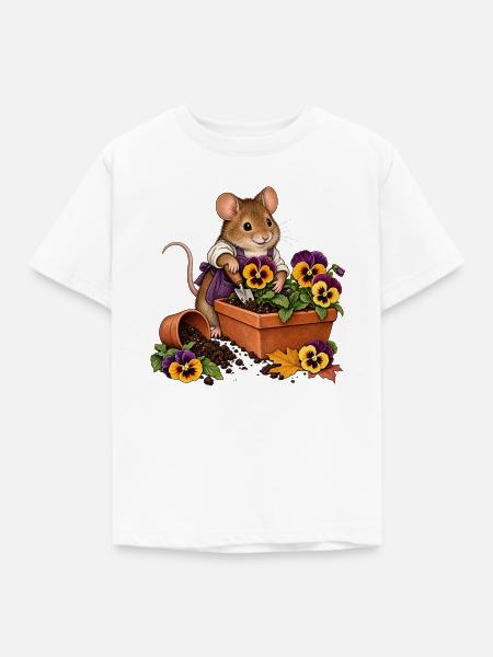 Feldmaus pflanzt Stiefmütterchen - Kinder T-Shirt - Weiß