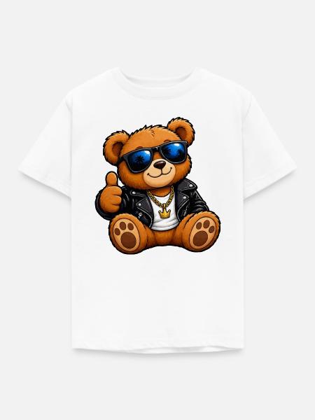 Bär in Lederjacke Streetwear - Kinder T-Shirt - Weiß