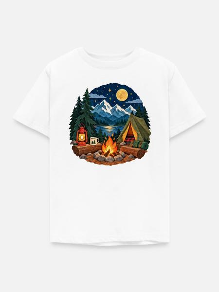Mondnacht am Lagerfeuer - Kinder T-Shirt - Weiß