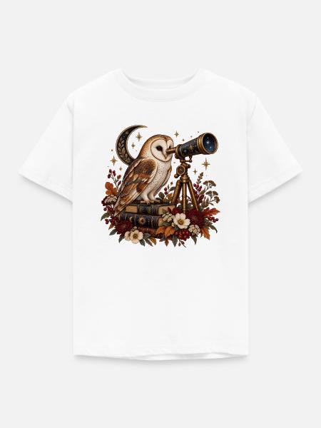 Schleiereule beobachtet die Sterne - Kinder T-Shirt - Weiß