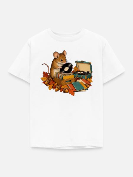 Maus sammelt Schallplatten - Kinder T-Shirt - Weiß