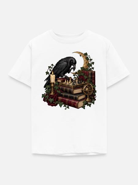 Rabe beim Schachspiel - Kinder T-Shirt - Weiß