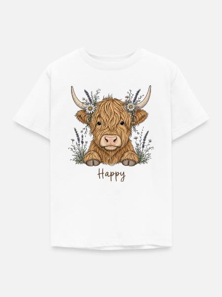 Happy Highland Kuh Lavendel - Kinder T-Shirt - Weiß
