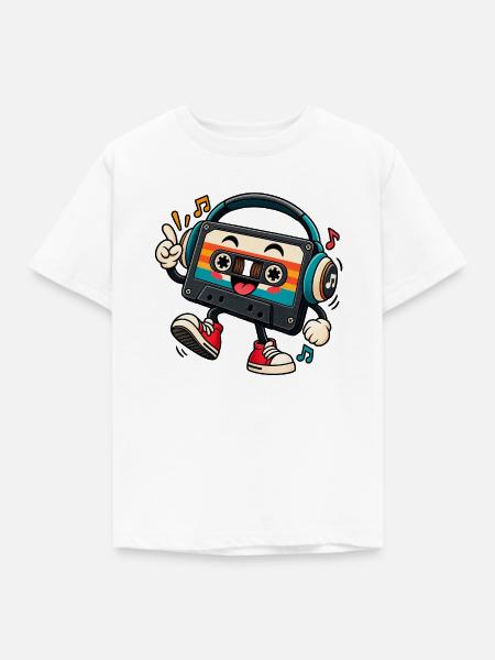 Retro Kassette mit Kopfhörern - Kinder T-Shirt - Weiß