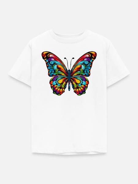 Regenbogen Schmetterlingkunst - Kinder T-Shirt - Weiß