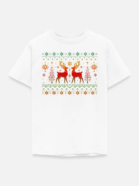 Hirsche im weihnachtlichen Muster - Kinder T-Shirt - Weiß