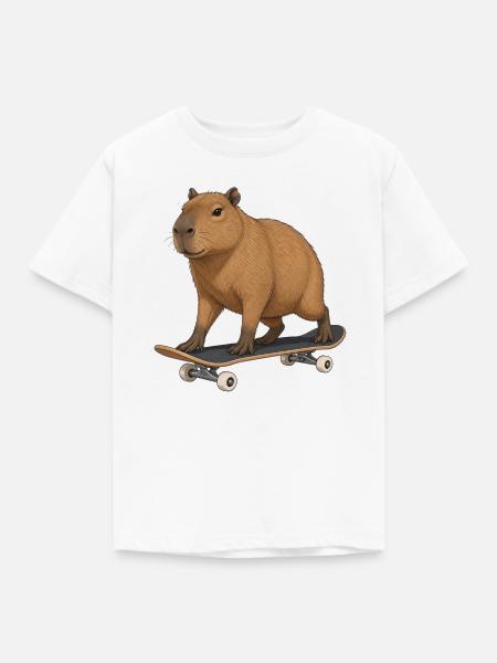 Capybara auf Skateboard - Kinder T-Shirt - Weiß