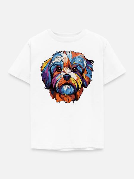 Bunter Hund Kopf Kunst - Kinder T-Shirt - Weiß