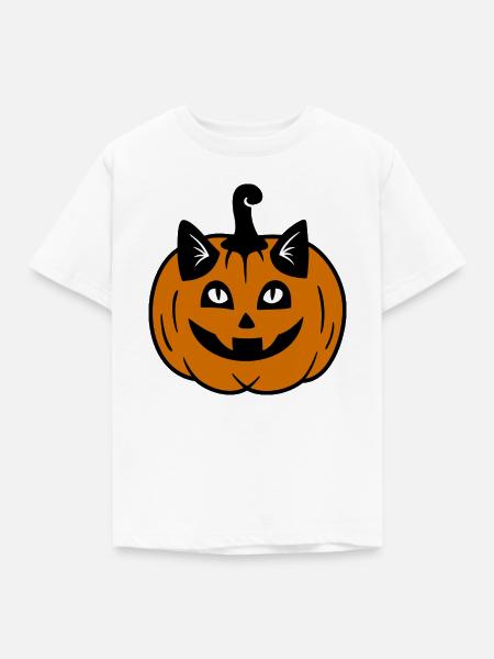 Halloween Katze Kürbiskopf - Kinder T-Shirt - Weiß