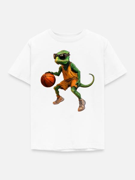Basketball-Echse im Orange-Trikot - Kinder T-Shirt - Weiß