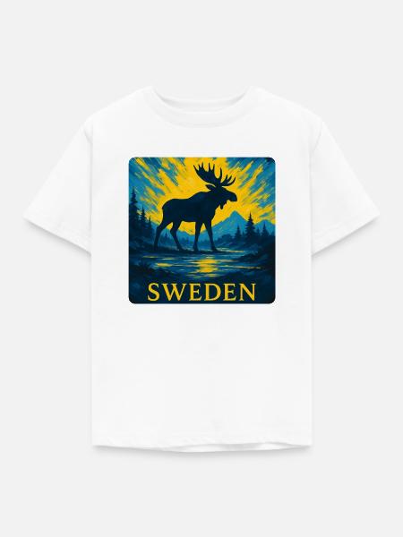 Schwedischer Elch im Abendlicht - Kinder T-Shirt - Weiß