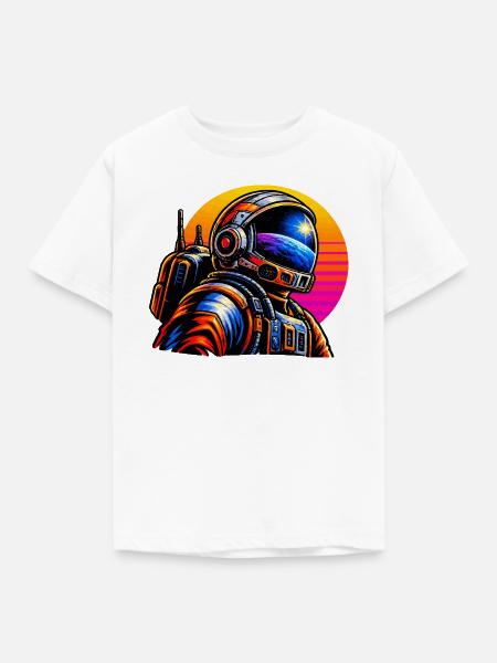 Astronaut im Neon-Sonnenuntergang - Kinder T-Shirt - Weiß
