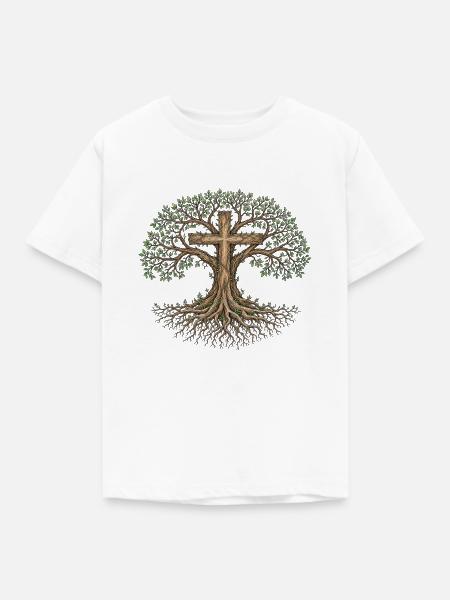 Lebensbaum Kreuz Christliches Symbol - Kinder T-Shirt - Weiß
