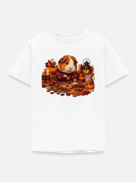 Meerschweinchen legt ein Herbstpuzzle - Kinder T-Shirt - Weiß