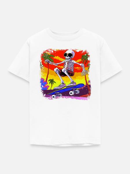 Skelett Skateboarder - Totenkopf - Kinder T-Shirt - Weiß