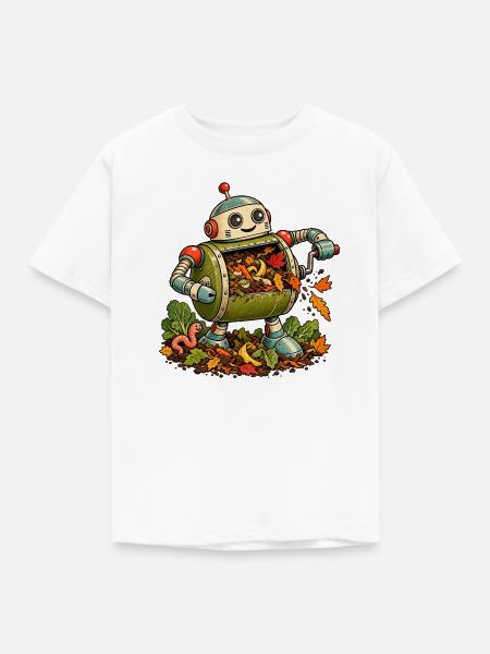 Herbstroboter mit Falllaub - Kinder T-Shirt - Weiß