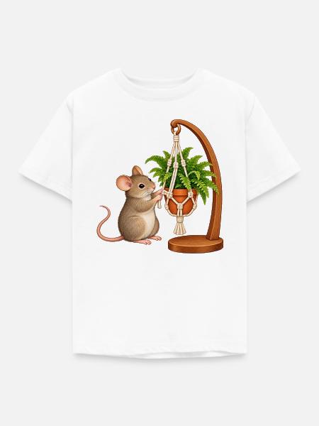 Maus knüpft einen Pflanzenhalter - Kinder T-Shirt - Weiß