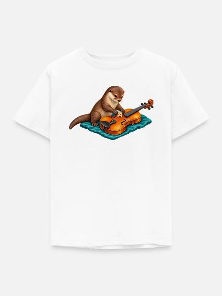 Otter repariert eine Geige - Kinder T-Shirt - Weiß