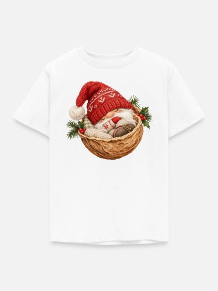 Schlafender Wichtel in der Walnuss  - Kinder T-Shirt - Weiß