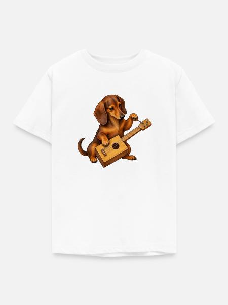 Dackel baut eine Kistengitarre - Kinder T-Shirt - Weiß
