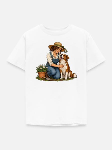 Gartenpause mit Hund für Gartenfreundinnen - Kinder T-Shirt - Weiß