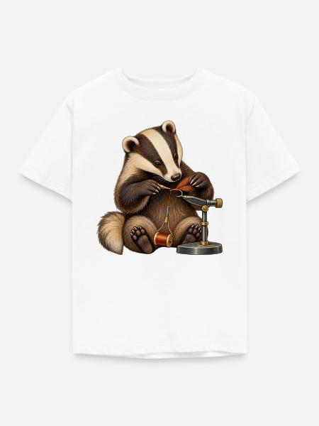 Dachs bindet eine Fliege - Kinder T-Shirt - Weiß