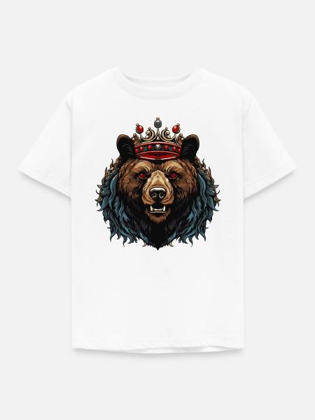 Bär Kopf mit Krone - Kinder T-Shirt - Weiß