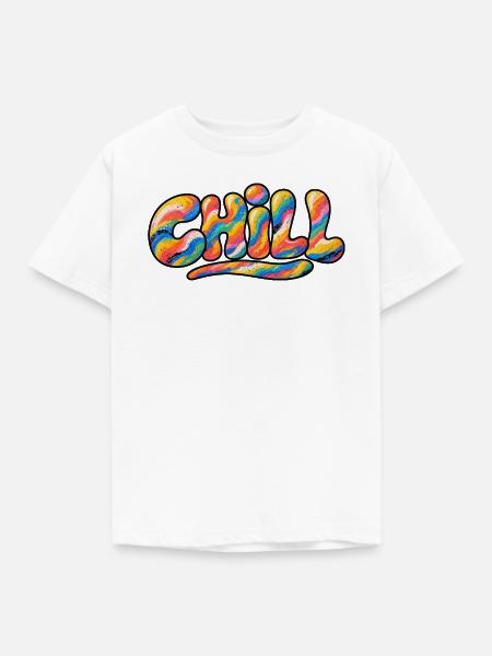 Chill Regenbogen Schriftzug - Kinder T-Shirt - Weiß