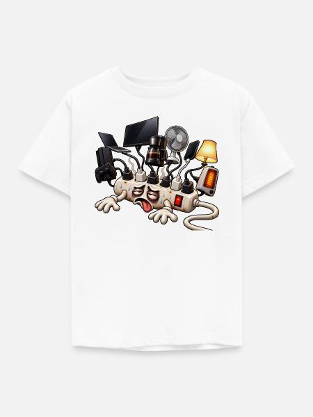 Cartoon überlastetes Verlängerungskabel - Kinder T-Shirt - Weiß