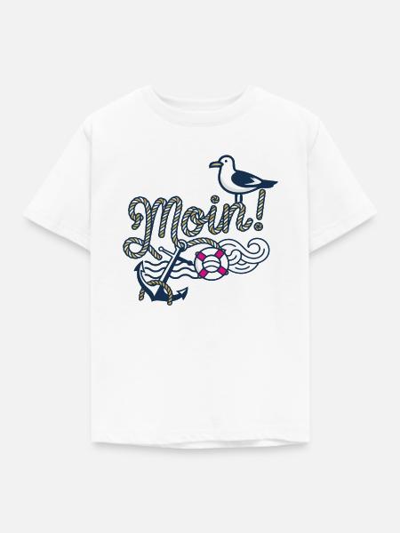 Moin mit_Moewe_und_Anker - Kinder T-Shirt - Weiß
