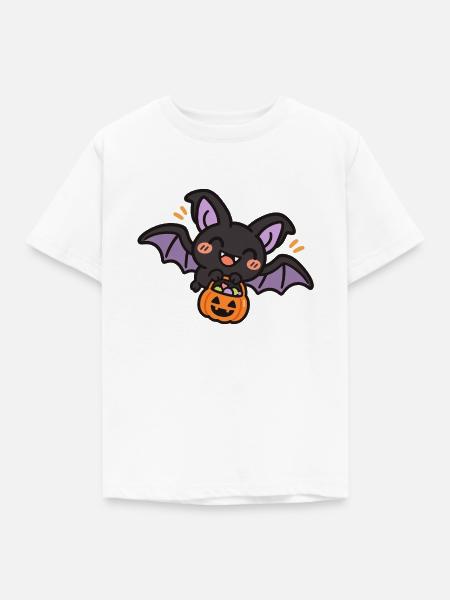 Süße Fledermaus mit Süßigkeiten - Kinder T-Shirt - Weiß