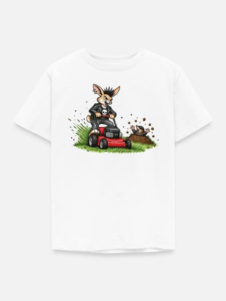 Hase auf Rasenmäher – witziges Waldduo - Kinder T-Shirt - Weiß