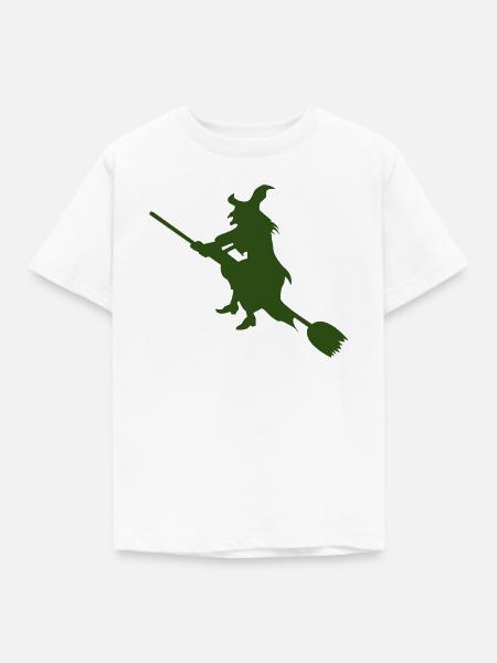 Hexe auf Besen Silhouette - Kinder T-Shirt - Weiß