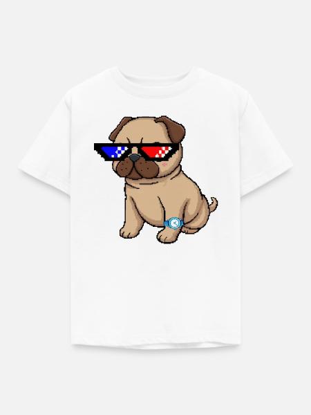Pixel Shades Pug - Kinder T-Shirt - Weiß