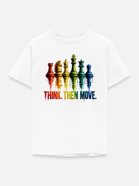 Schach Denken dann ziehen - Kinder T-Shirt - Weiß
