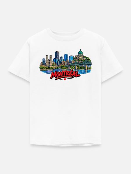Montreal Skyline mit rotem Schriftzug - Kinder T-Shirt - Weiß