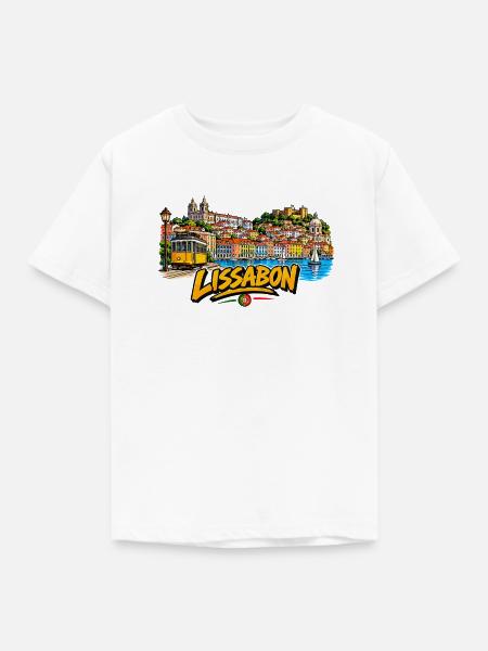 Lissabon Farbscape Tram Hafen - Kinder T-Shirt - Weiß