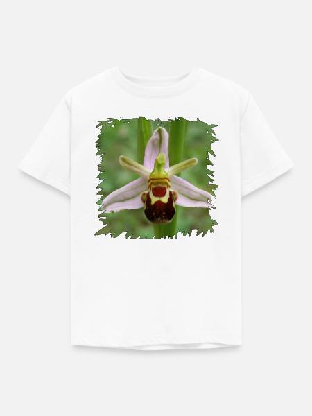 Bienenragwurz Blüte im Schwarzrand - Kinder T-Shirt - Weiß